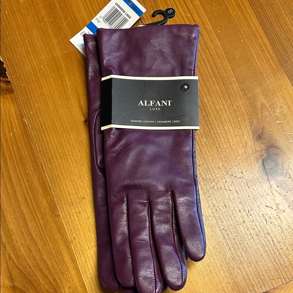 Alfani Luxe Purple Leather Cashmere-Lined Gloves